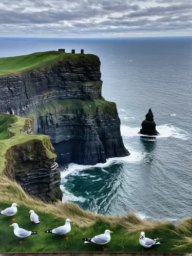 Seagulls At The Cliffs Of Moher Painting,neist point,cliffs of moher,orkney island,faroe islands,ireland,moher,cliff of moher,cliffs of moher munster,northern ireland,puffins,flying sea gulls,bird isl