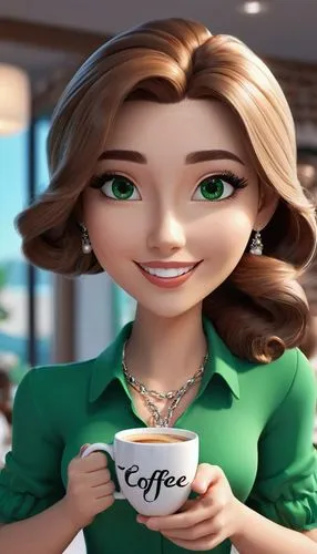 woman drinking coffee,barista,cappuccinos,cappucino,cafemom,caffari,Unique,3D,3D Character