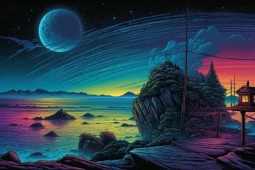 futuristic landscape,fantasy landscape,dreamscape,alien planet,lunar landscape,fantasy picture,horizons,dreamscapes,an island far away landscape,alien world,fantasy art,dune landscape,space art,wonderlands,lagoon,sci fiction illustration,3d fantasy,astronomy,dune sea,dreamlands,Illustration,Realistic Fantasy,Realistic Fantasy 25