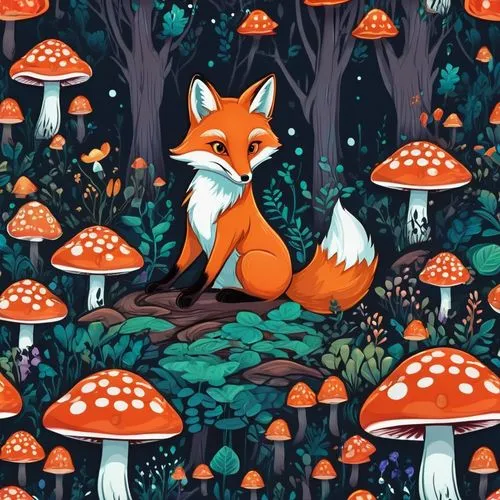 garden-fox tail,fox stacked animals,garrison,cartoon forest,a fox,fox,Unique,Design,Sticker