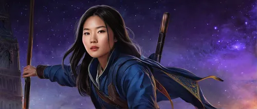 mulan,yi sun sin,quarterstaff,sci fiction illustration,joss stick,swordswoman,asian woman,xing yi quan,katana,portrait background,rosa ' amber cover,katniss,taijiquan,wushu,wuchang,asian vision,world digital painting,erhu,chinese background,vovinam,Illustration,Retro,Retro 20