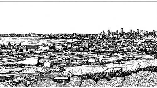 a drawing of the city from above, with trees,giraud,pointillist,tardi,pointillism,givat,simcity,Design Sketch,Design Sketch,Black and white Comic