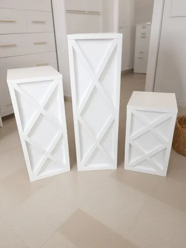 flower stand in white color set of 3 tables,white vases in the shape of an inverted diamond,blank photo frames,picture frames,photo frames,ceramic tile,doorstops,baby blocks,Photography,General,Realis