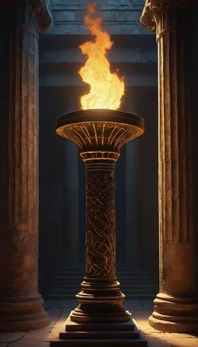 pillar of fire,the eternal flame,pantheon,urn,fireplaces,pillar,golden candlestick,the pillar of light,three pillars,torch-bearer,flickering flame,cauldron,burning torch,the ancient world,stone lamp,columns,pedestal,pillars,doric columns,artemis temple,Illustration,Abstract Fantasy,Abstract Fantasy 20