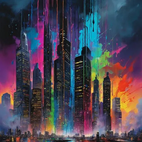 colorful city,cyberpunk,cityscape,cybercity,guangzhou,dystopian,fantasy city,skyscrapers,metropolis,megalopolis,lumpur,cybertown,world digital painting,sedensky,neuromancer,bladerunner,dystopias,shanghai,dystopia,urbanworld,Conceptual Art,Graffiti Art,Graffiti Art 08