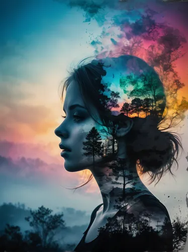 image manipulation,double exposure,photo manipulation,mystical portrait of a girl,photomanipulation,woman thinking,creative background,photoshop manipulation,cognitive psychology,self hypnosis,train of thought,multiple exposure,imagination,digital compositing,girl with tree,consciousness,sci fiction illustration,world digital painting,connectedness,mind,Photography,Artistic Photography,Artistic Photography 04