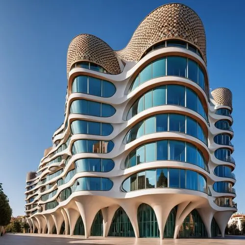 modern architecture, inspired by Gaudi, minimalism, modern,hotel barcelona city and coast,hotel w barcelona,futuristic architecture,largest hotel in dubai,building honeycomb,jumeirah beach hotel,honey