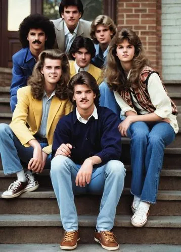 1980s high school students, yearbook photos, nostalgic atmosphere, retro style, group portraits, individual close-ups, facial expressions, big hair, mullets, mustaches, blazers, button-down shirts, hi