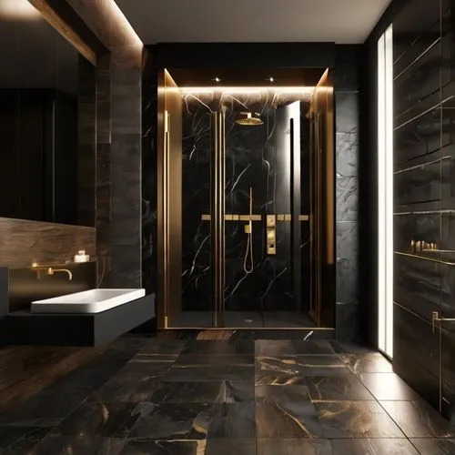 luxury bathroom,modern minimalist bathroom,metallic door,bath room,banyo,bathroom,3d rendering,3d render,interior modern design,luxury home interior,gold wall,bathrooms,luxe,kohler,washroom,3d rendered,hallway space,modern decor,interior design,render