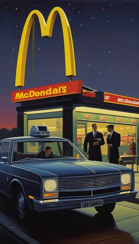 mcdonald,mcdonald's,fast-food,mcdonalds,fast food,fast food restaurant,modern pop art,fastfood,drive through,matruschka,big mac,drive in restaurant,moon car,1980s,1986,station wagon-station wagon,album cover,80s,mercury grand marquis,1982,Art,Artistic Painting,Artistic Painting 30