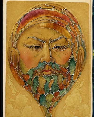 art nouveau,art nouveau design,art nouveau frame,persian poet,poseidon god face,bonnet ornament,golden mask,art nouveau frames,beard flower,art deco ornament,woman's face,mucha,gold mask,winemaker,cool woodblock images,decorative figure,circular ornament,glass painting,golden wreath,wooden mask,Calligraphy,Illustration,Fantasy Illustrations