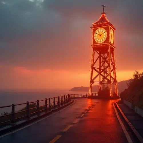 clock tower,clocktower,tower clock,red lighthouse,lighthouse,watch tower