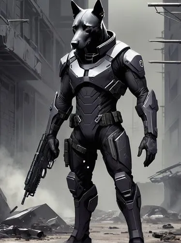 rocket raccoon,grey fox,armored animal,tau,canis panther,gundogmus,cat warrior,south american gray fox,jackal,armored,mercenary,enforcer,renascence bulldogge,posavac hound,war machine,rhino,patrols,sci fiction illustration,rex cat,prowl,Conceptual Art,Fantasy,Fantasy 33