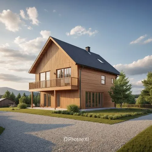 a large wooden house that is on the grass,passivhaus,wooden house,homebuilding,glickenhaus,timber house,danish house,Photography,General,Realistic