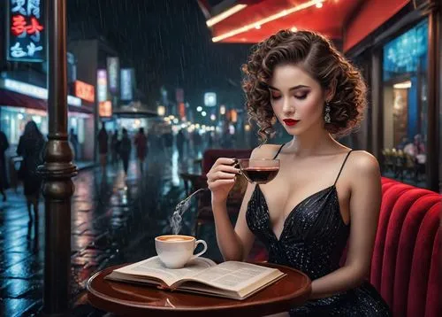 woman drinking coffee,woman at cafe,coffee and books,retro woman,neon coffee,the coffee shop,cigarette girl,coffee background,caffè americano,barista,parisian coffee,coffee shop,vintage woman,retro girl,paris cafe,retro women,drinking coffee,espresso,street cafe,woman with ice-cream,Conceptual Art,Fantasy,Fantasy 34