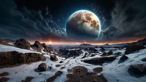 ice planet,lunar landscape,alien planet,fantasy picture,moonscape,moon seeing ice