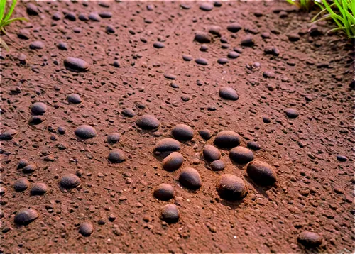 wildlife, animal track, bobcat paw print, detailed texture, muddy ground, forest floor, morning dew, shallow depth of field, realistic, natural light, 3/4 composition, close-up shot, soft focus, earth