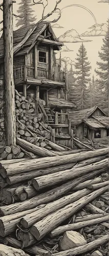 log home,log cabin,sugar pine,cool woodblock images,sawmill,wooden houses,mountain huts,deadwood,woodcut,the cabin in the mountains,wooden construction,timber house,wood pile,hand-drawn illustration,logging,wooden hut,knotty pine,log bridge,mountain hut,fallen trees on the,Illustration,Black and White,Black and White 01