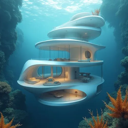 seasteading,house of the sea,underwater playground,cube stilt houses,inverted cottage,aqua studio