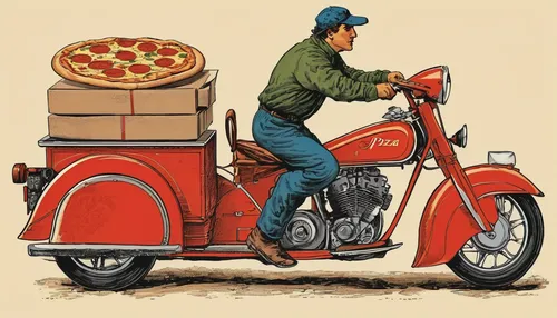 pizza supplier,pizza service,delivery man,order pizza,delivery,delivery service,piaggio,piaggio ciao,two-wheels,delivering,retro 1950's clip art,delivery truck,courier driver,motorcycle,sidecar,pizza topping,vintage illustration,newspaper delivery,pizza box,volkswagen delivery,Illustration,Retro,Retro 01