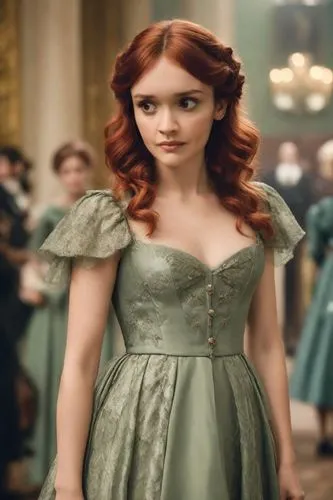 princess anna,celtic woman,merida,cinderella,redhead doll,princess sofia,clary,a girl in a dress,ball gown,tiana,green dress,celtic queen,doll's house,queen anne,fairy tale character,jane austen,rosa 'the fairy,rosa ' the fairy,fairy queen,porcelain doll,Photography,Cinematic