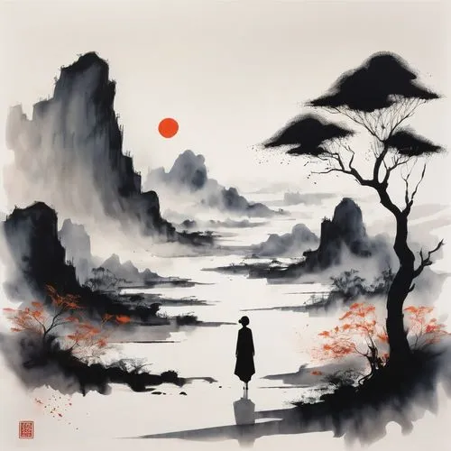 red sun,rising sun,japanese art,world digital painting,chinese art,japan landscape,yi sun sin,xing yi quan,luo han guo,the wanderer,wanderer,sōjutsu,red lantern,mulan,geisha,taijitu,zui quan,samurai,oriental painting,monk,Conceptual Art,Fantasy,Fantasy 01