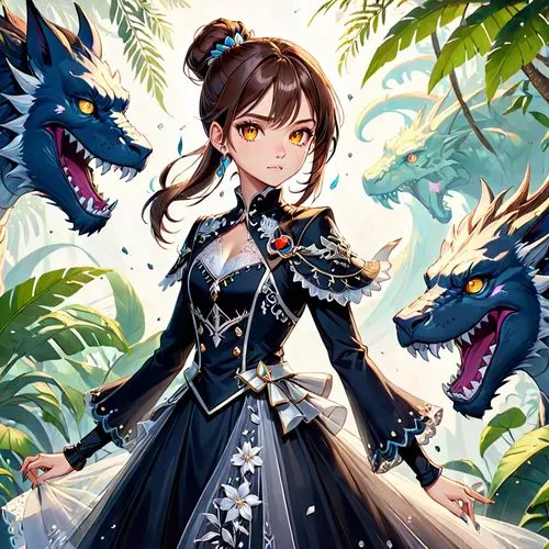 a girl with brown hair and glowing eyes is on a ship to a battle and can control dragons. she is the captain of all things and is a goddess of the world, stronger then all gods. she can control all el