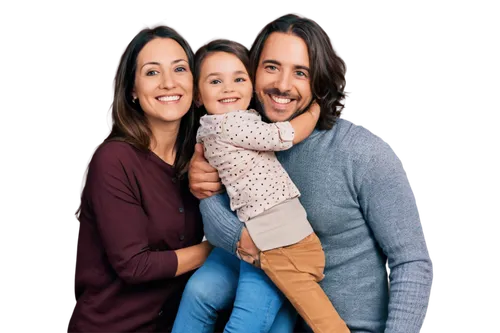 Happy family, smiling faces, father (30s), mother (28yo), two kids (6yo boy, 4yo girl), casual clothes, father holding daughter, mother embracing son, warm lighting, soft focus, pastel color tone, sha