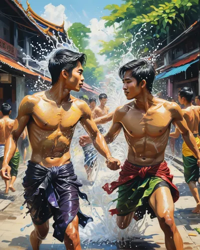 water fight,world digital painting,water game,lethwei,traditional sport,vietnam's,water games,oil painting on canvas,asian culture,digital painting,game illustration,chinese art,vietnam,siam fighter,korean culture,khokhloma painting,the festival of colors,honor 9,cultural tourism,oil painting,Photography,Artistic Photography,Artistic Photography 12