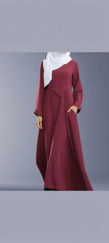 For Muslim hijab digital drawing with 3d with blain design ,a model wearing a long burgundy dress,abaya,abayas,cassock,cassocks,hakama,handmaid,Photography,General,Realistic