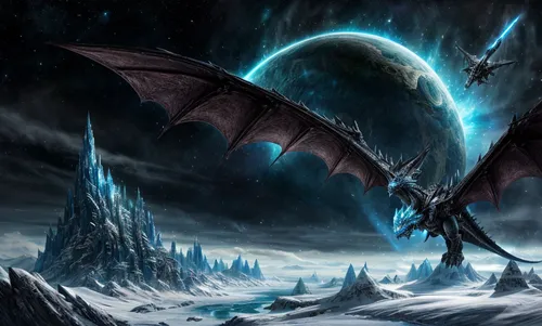 black dragon,fantasy picture,heroic fantasy,ice planet,fantasy art,dragon of earth,northrend,maelstrom,draconic,eternal snow,wyrm,dark world,fantasy landscape,daemon,dragon,3d fantasy,antasy,dragons,north star,firmament