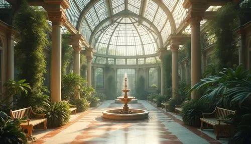 conservatory,atriums,winter garden,glyptotek,palm house,wintergarden,titanum,greenhouse,louvre,the palm house,labyrinthian,emporium,theed,botanical gardens,arcadia,atrium,floor fountain,pillars,garden of plants,galleria,Photography,General,Realistic