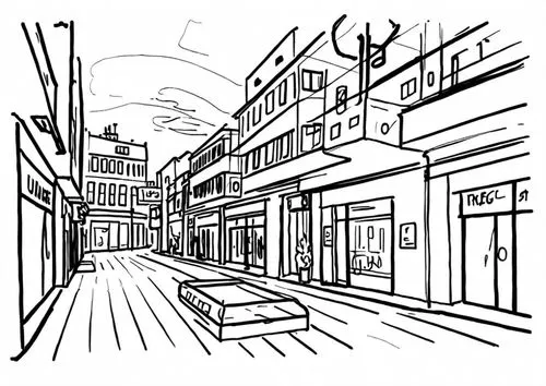 shopfronts,store fronts,sidestreets,storefronts,mono-line line art,sidestreet,shopping street,narrow street,alleyway,alleyways,streetscape,townscape,mono line art,old linden alley,pedestrianized,shoph