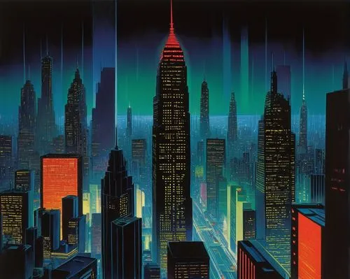 cybercity,metropolis,cybertown,cityscape,cyberpunk,polara,neuromancer,futurist,city skyline,futuristic landscape,skyscrapers,cyberworld,capcities,city at night,coruscant,megalopolis,deodato,megacities,dystopian,futurians,Art,Artistic Painting,Artistic Painting 09