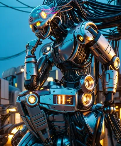 the robot is using a lot of electrical wires to operate,cybernetic,mechanoid,cyberdog,mech,cyberdyne,chappie,Conceptual Art,Sci-Fi,Sci-Fi 09