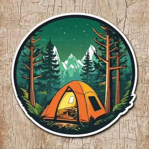 深林露营
,an orange tent and a tree are in the woods at night,camping tents,camping tipi,autumn camper,tent camping,camping,campers,Unique,Design,Sticker