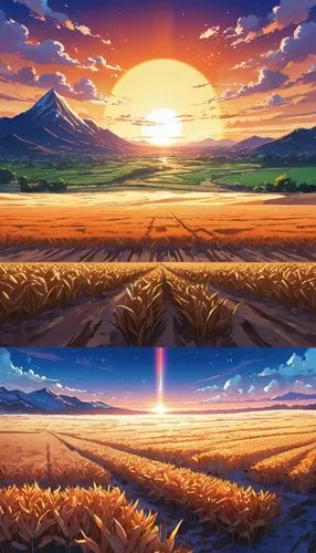 wheat field,wheat fields,yamada's rice fields,straw field,backgrounds,onion fields,field of cereals,wheat crops,cornfield,landscape background,tulip fields,sunburst background,grain field,cool backgrounds,desert background,wheatfield,corn field,grain field panorama,landscapes,backgrounds texture,Illustration,Japanese style,Japanese Style 03