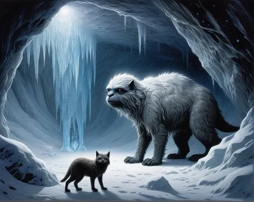 landseer,keeshond,winter animals,tamaskan dog,yeti,ice bears,werewolves,two wolves,arctic,ice cave,canadian eskimo dog,wolf hunting,ice bear,wolf couple,carpathian shepherd dog,canis lupus,feral goat,west siberian laika,polar,pyrenean shepherd,Illustration,Black and White,Black and White 23