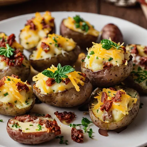 Mini Twice Baked Potatoes with Farmer Sausage, Sundried Tomato and Gruyere,baked potatoes,stuffed mushrooms,baked meat and potatoes,lyonnaise potatoes,jacket potatoes,ukrainian dill potatoes,country p