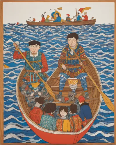 khokhloma painting,turtle ship,nomadic children,oriental painting,dragon boat,dragonboat,row boats,utonagan,qinghai,chinese art,rowing boats,korean history,rowboats,row-boat,trireme,nautical children,long-tail boat,canoes,yi sun sin,the three magi,Illustration,Japanese style,Japanese Style 16