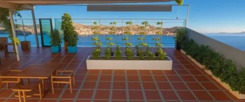 roof terrace,terraza,terrazza,3d rendering,balcony garden,block balcony,penthouses,roof top pool,holiday villa,terrace,terrasse,balconied,santorini,patios,terrasses,seaside view,balcony,positano,fresnaye,roof garden,Photography,General,Realistic