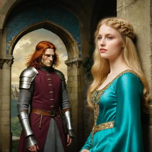 prince and princess,camelot,king arthur,fairytale characters,celtic woman,redheads,accolade,celtic queen,heroic fantasy,a fairy tale,fairy tale,joan of arc,beautiful couple,fairytale,fantasy picture,husband and wife,vilgalys and moncalvo,throughout the game of love,tudor,fairy tales