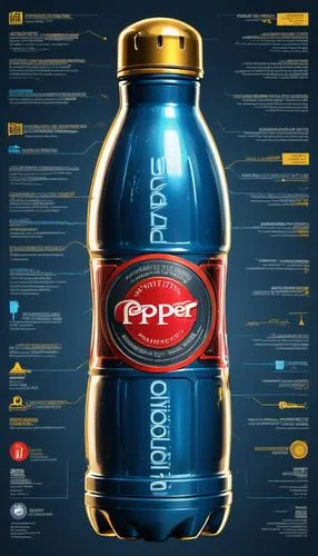 an illustrated blue bottle with information about the contents of it,pepsu,propel,sports drink,oxygen bottle,powerade,hydroxycut,Unique,Design,Infographics