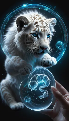 white lion,white tiger,zodiac sign leo,white bengal tiger,lion white,crystal ball,fractalius,3d fantasy,liger,lion - feline,cat vector,sci fiction illustration,digital compositing,photo manipulation,lion,photomanipulation,photoshop manipulation,divination,fantasy picture,crystal ball-photography,Conceptual Art,Fantasy,Fantasy 11