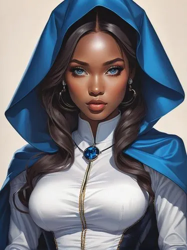 fantasy portrait,tiana,caped,fantasy woman,libra,jasmine,rosa ' amber cover,sorceress,fantasy art,fairy tale character,african american woman,hooded,zodiac sign libra,jasmine blue,maria bayo,sci fiction illustration,digital painting,bodice,mystique,vampire woman,Conceptual Art,Fantasy,Fantasy 03