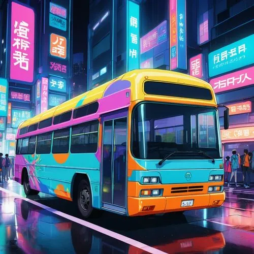 city bus,tokyo city,tokyo,akiba,shinjuku,bus,Illustration,Japanese style,Japanese Style 03