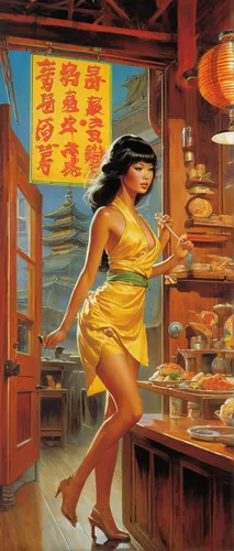 Describe a thrilling escape in Nudo Ramen House as a mysterious character dodges danger.,chinese restaurant,girl in the kitchen,hong kong cuisine,huaiyang cuisine,japanese restaurant,brandy shop,woman