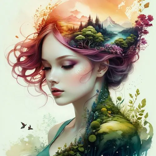 fairie,faery,faerie,seelie,fae,dryad,diwata,flower fairy,fantasy portrait,flora,girl in flowers,fairy queen,persephone,fairy peacock,fantasy art,girl in a wreath,dryads,fairy,mystical portrait of a girl,garden fairy,Illustration,Realistic Fantasy,Realistic Fantasy 15