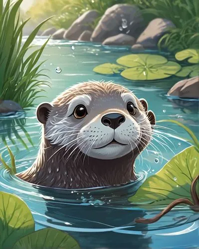 otter,otterbaby,otter baby,otters,sea otter,north american river otter,pygmy sloth,nutria,aquatic mammal,beaver,coypu,water dog,bathing,lake tanuki,nutria-young,muskrat,dog in the water,swimming,hedgehog,paddling,Illustration,American Style,American Style 13