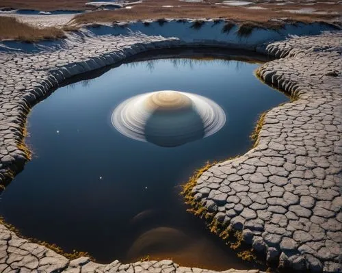 tide pool,volcano pool,salt pan,craters,lunar landscape,sinkhole,salt pans,water hole,salt evaporation pond,salt desert,underground lake,erosion,moonscape,reflection of the surface of the water,crocodile eye,dry lake,landform,smoking crater,stone desert,aeolian landform,Photography,General,Realistic